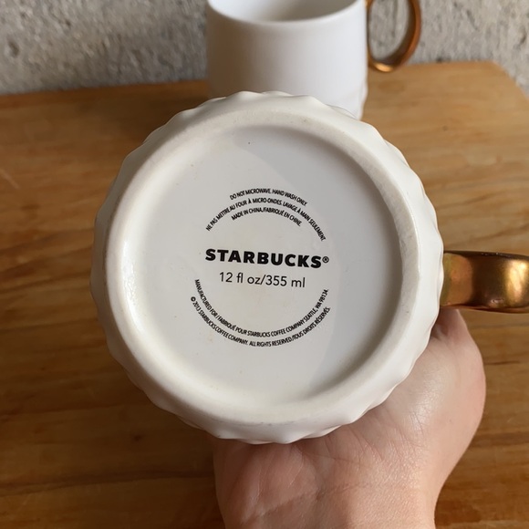 Starbucks Bundle of 2 White Ceramic Mugs with Copper Painted Handles - Picture 2 of 10